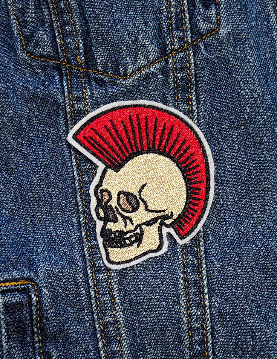 Punk Mohawk Skull Iron On Embroidered Patch – Project Pinup