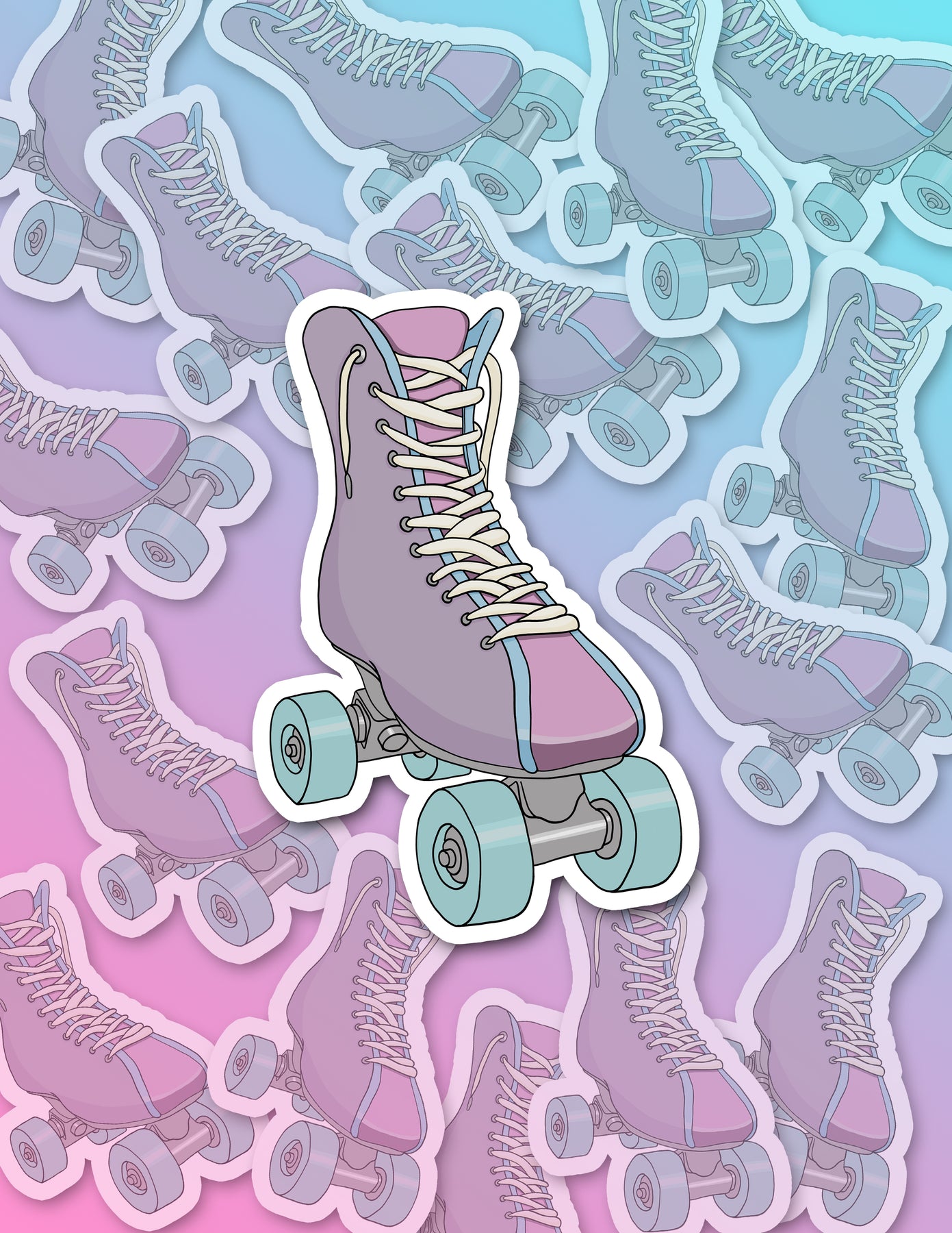 Pastel Roller Skate Sticker - Vinyl, Machine Die Cut & Waterproof